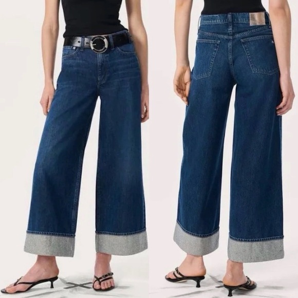 rag & bone Dark Blue Wide-Leg Cropped Jeans - Picture 5 of 5